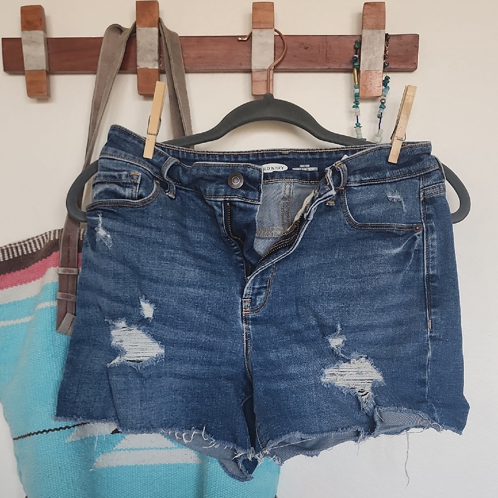 Old Navy Blue Distressed Jean Shorts High Waist